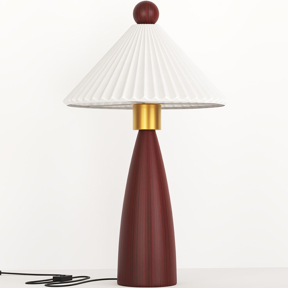 Tafellamp met houten voet en witte cementkap - Ambiana image 8