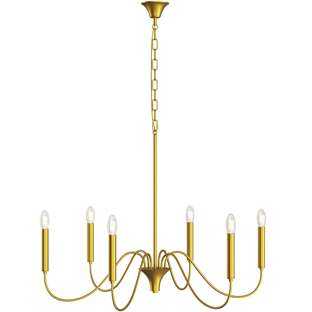 Gouden hanglamp met 6 armen – Moderne kroonluchterstijl van metaal - Vintessa image 8