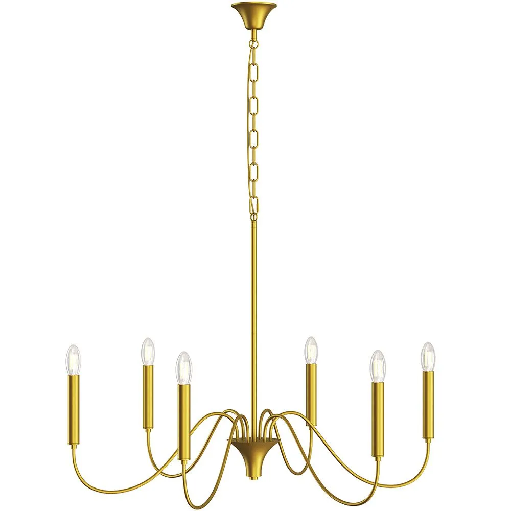 Gouden hanglamp met 6 armen – Moderne kroonluchterstijl van metaal - Vintessa image 8