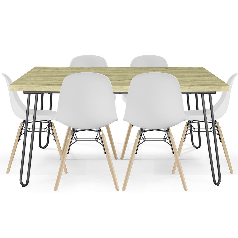 Hairpin Tafelset (90x150 cm) + 6 Scandinavische Eetstoelen Skögur  image 8