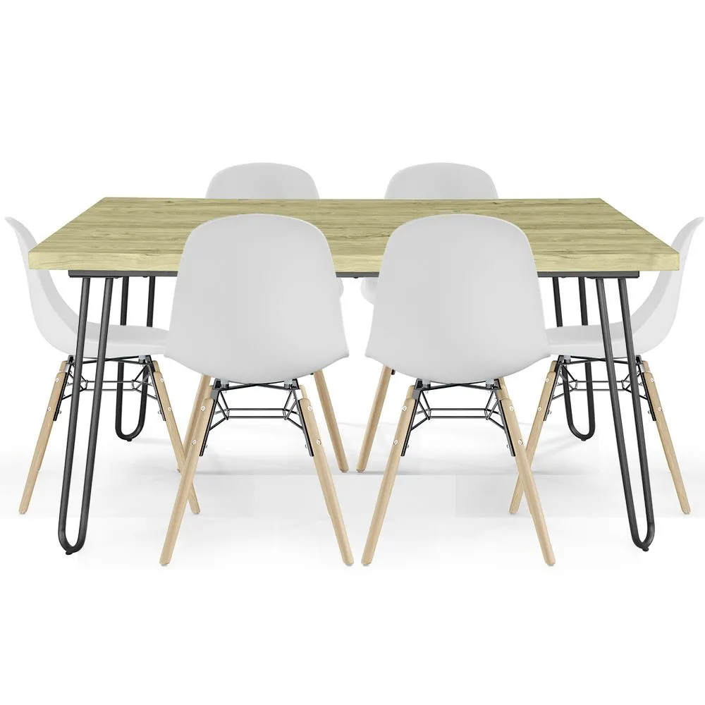 Hairpin Tafelset (90x150 cm) + 6 Scandinavische Eetstoelen Skögur  image 8