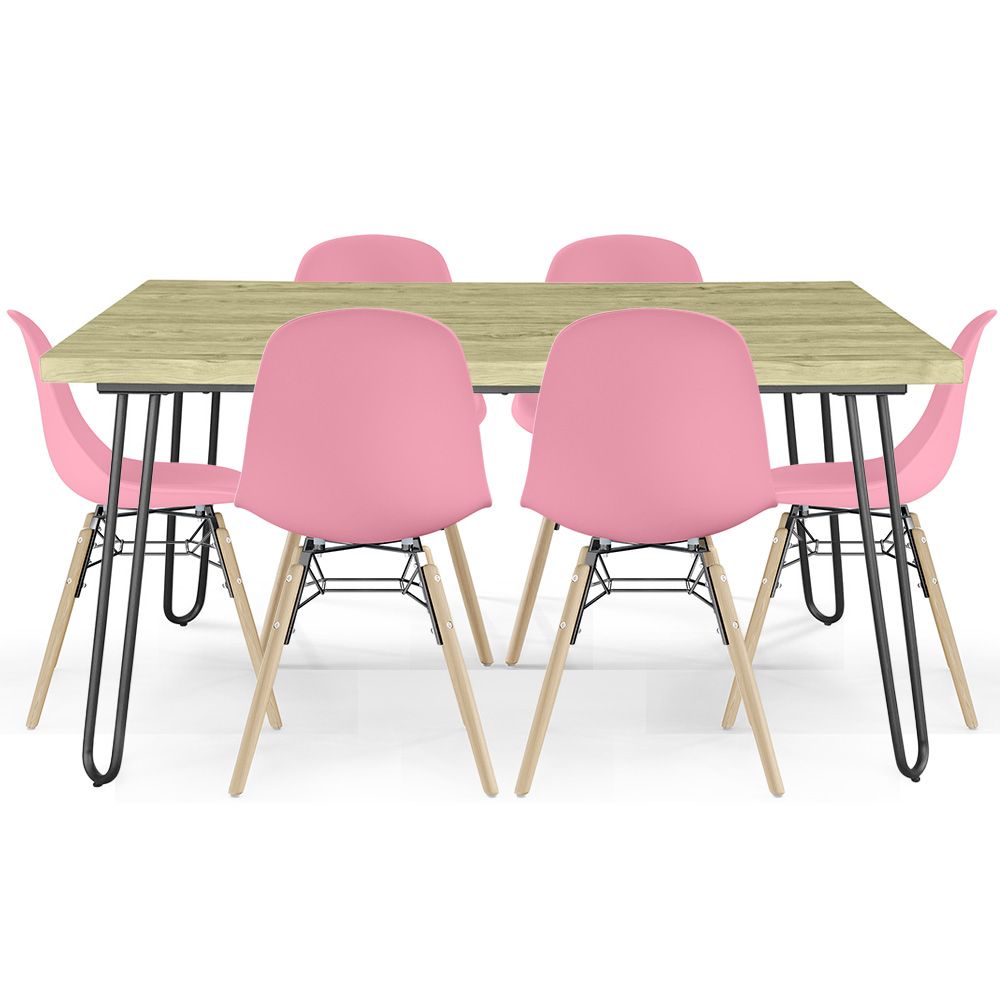 Hairpin Tafelset (90x150 cm) + 6 Scandinavische Eetstoelen Skögur  image 8