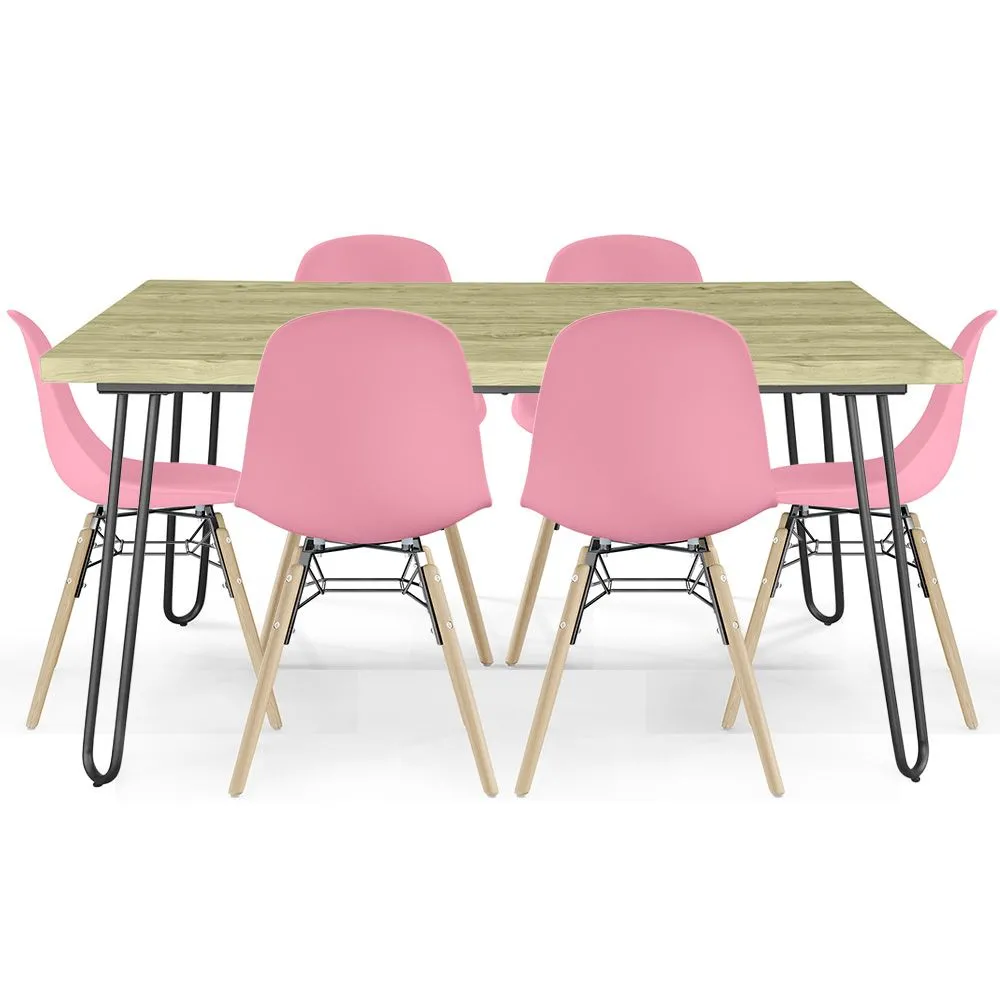 Hairpin Tafelset (90x150 cm) + 6 Scandinavische Eetstoelen Skögur  image 8