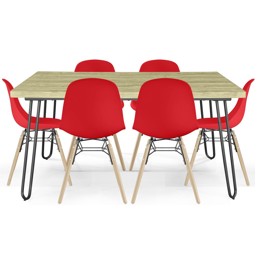Hairpin Tafelset (90x150 cm) + 6 Scandinavische Eetstoelen Skögur  image 8