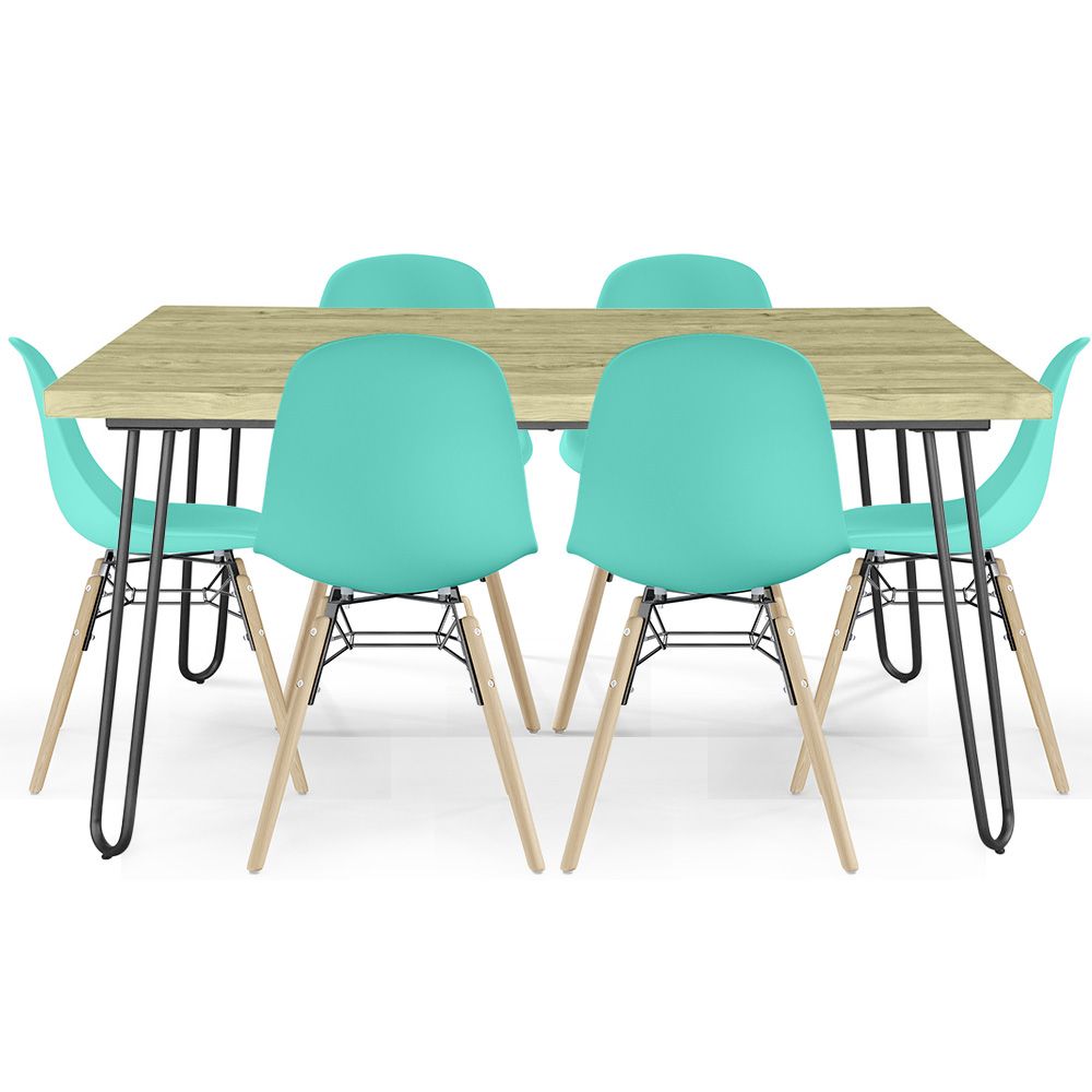Hairpin Tafelset (90x150 cm) + 6 Scandinavische Eetstoelen Skögur  image 8
