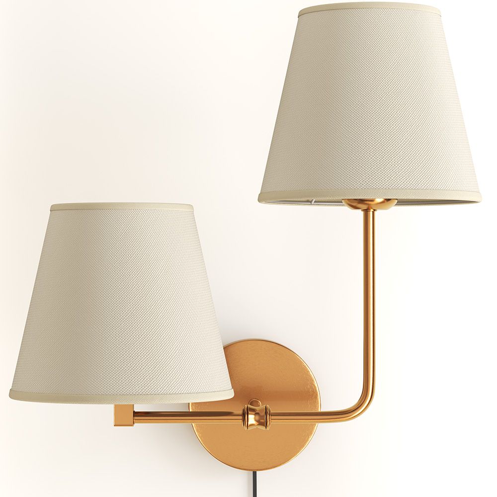 Gouden wandlamp met kabel en twee kappen - Bretaña image 8