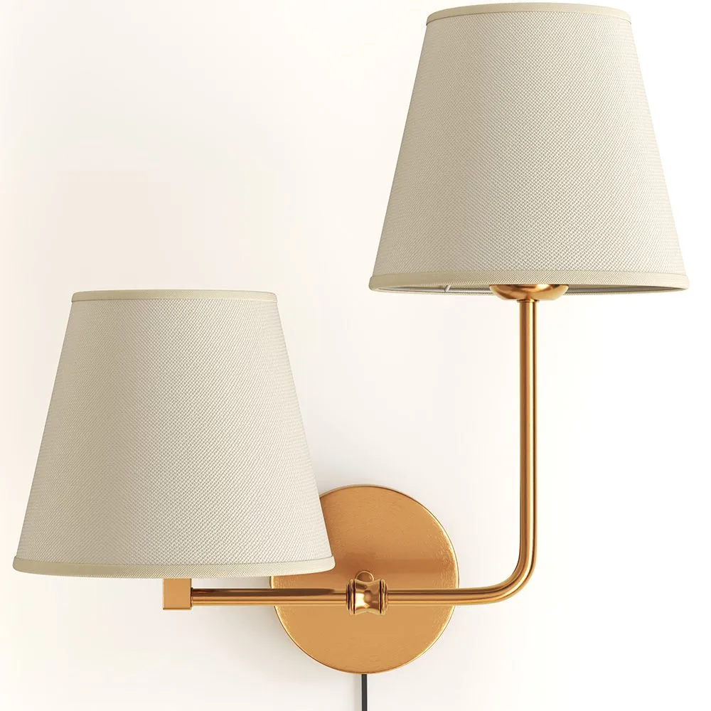 Gouden wandlamp met kabel en twee kappen - Bretaña image 8