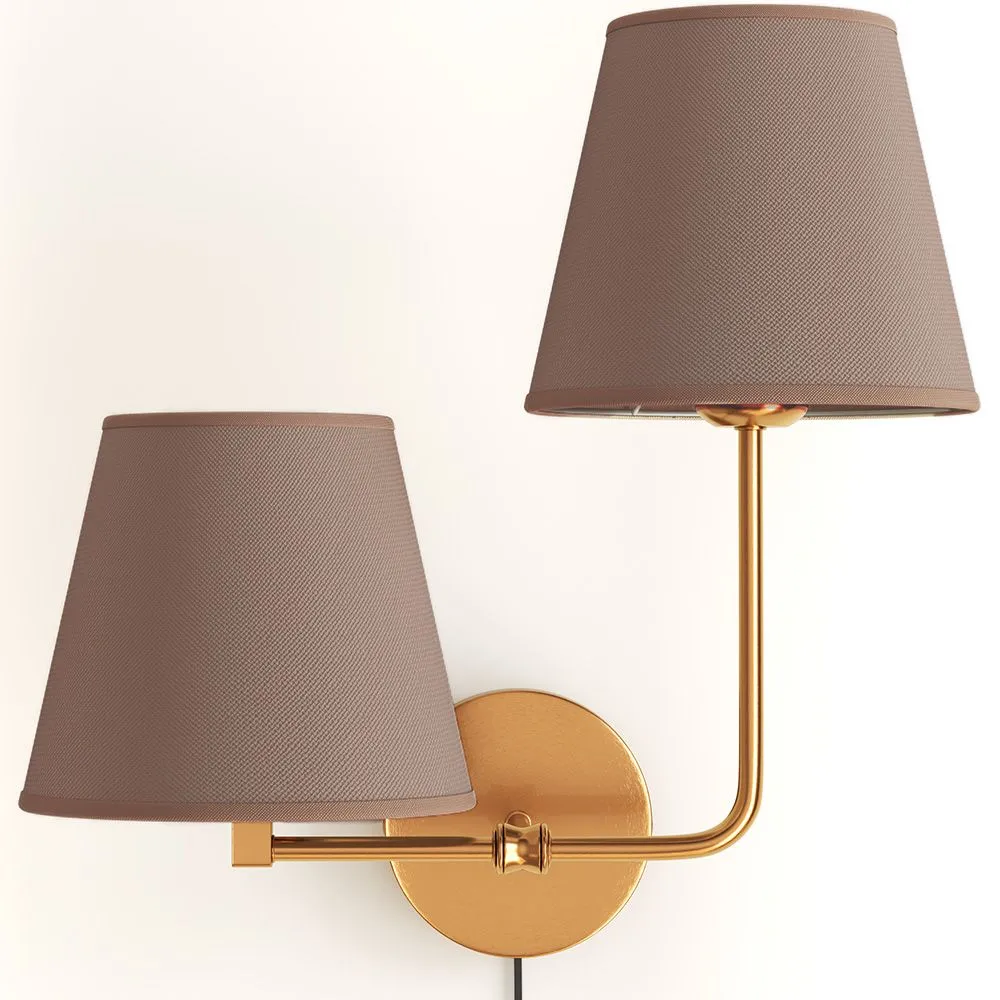 Gouden wandlamp met kabel en twee kappen - Bretaña image 8