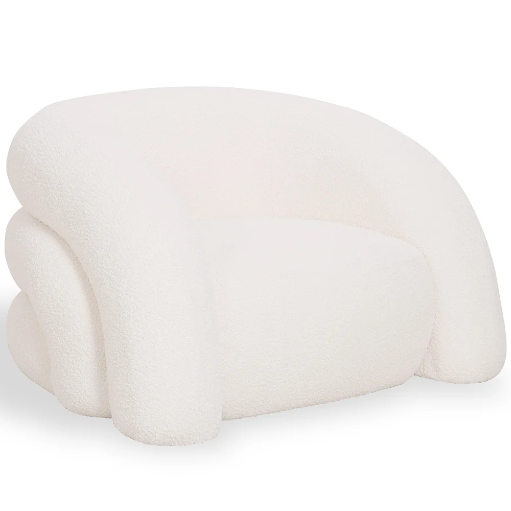 Moderne Fauteuil Bekleed Met Crème Wit Boucléstof – Gebogen En Comfortabel Ontwerp - Gab image 8