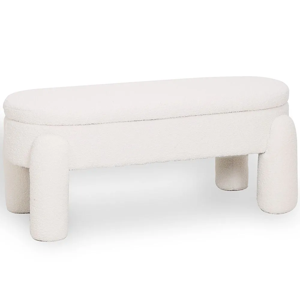 Bank Met Opbergruimte Bekleed In Off-White Bouclé Stof – Moderne Zitplaats Voor Woonkamer En Slaapkamer - Boreta image 8