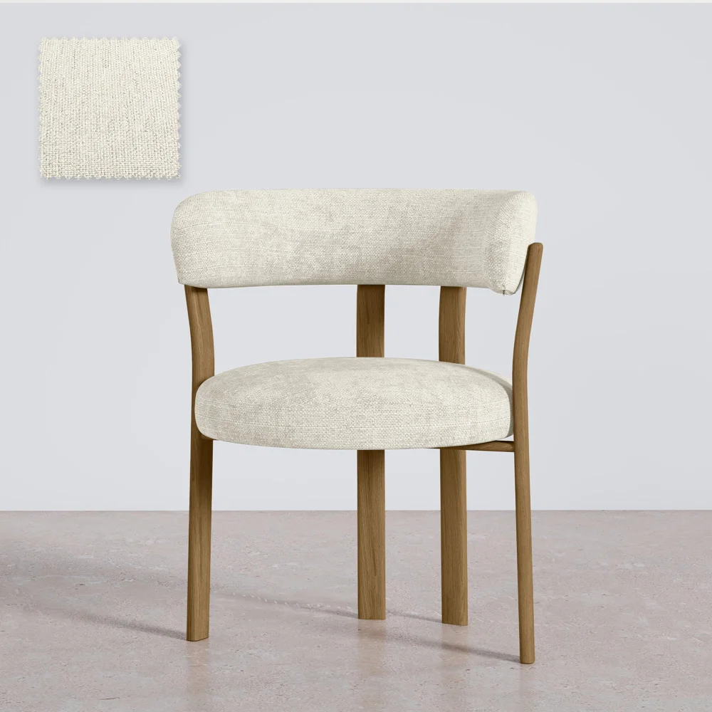 Woonkamer fauteuil met armleuningen bekleed met Chenille – Eikenhouten-effect poten – Ergonomisch en modern ontwerp – Okare image 8