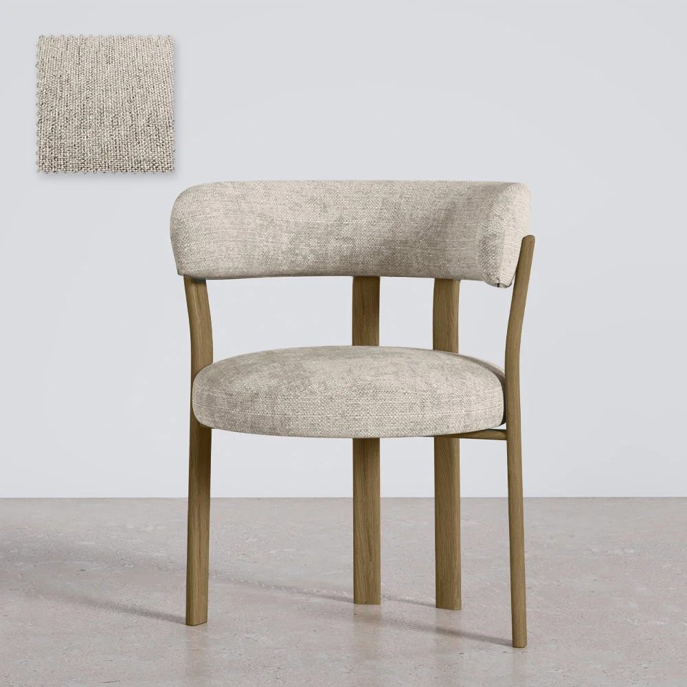 Woonkamer fauteuil met armleuningen bekleed met Chenille – Eikenhouten-effect poten – Ergonomisch en modern ontwerp – Okare image 8