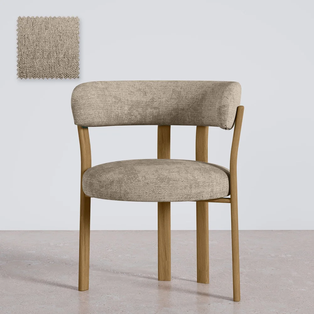 Woonkamer fauteuil met armleuningen bekleed met Chenille – Eikenhouten-effect poten – Ergonomisch en modern ontwerp – Okare image 8