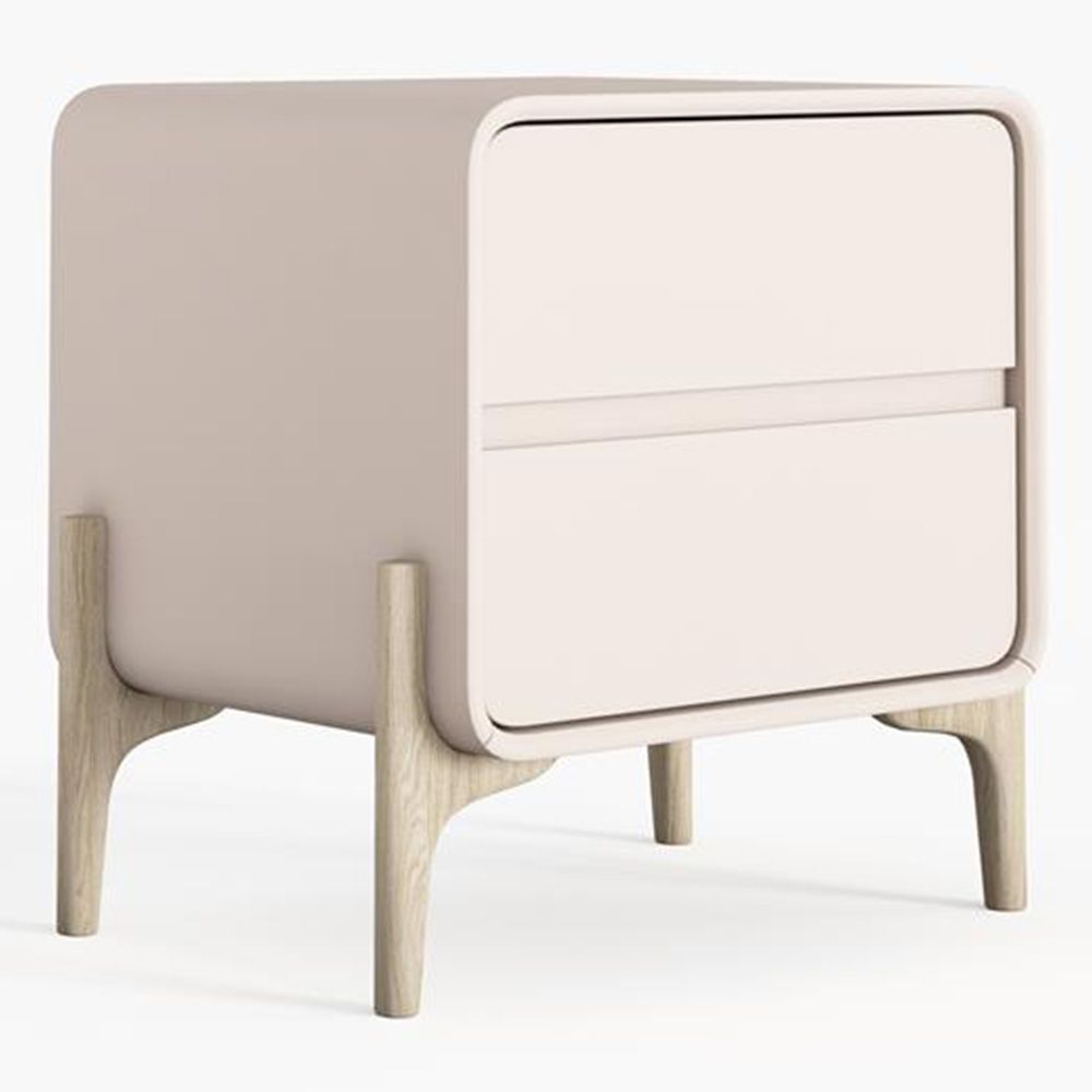 Nachtkastje scandi modern bekleed met kunstleer met 2 lades en poten van natuurlijk hout - Bennis image 8