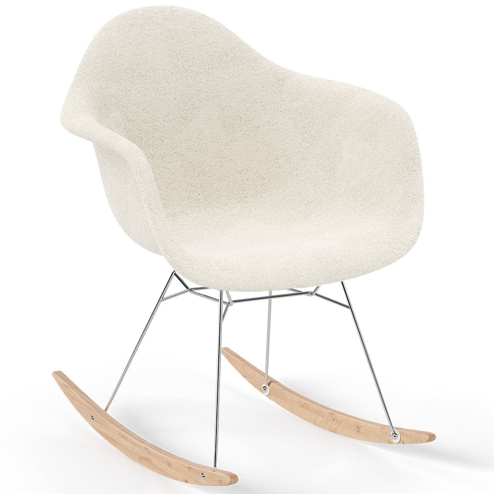 Schommelstoel Bouclé met Armleuningen – Scandinavisch Ontwerp met Staal en Hout - Nordika image 8