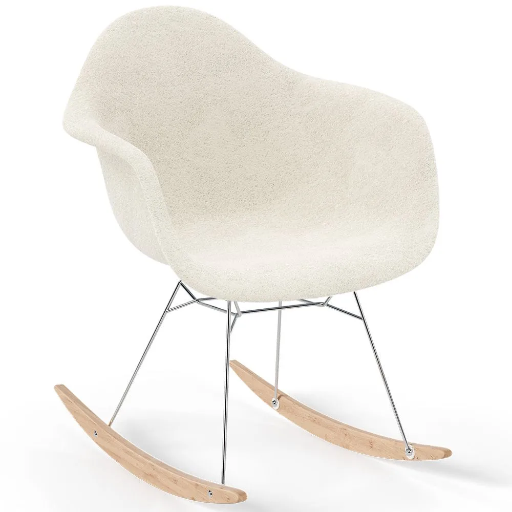 Schommelstoel Bouclé met Armleuningen – Scandinavisch Ontwerp met Staal en Hout - Nordika image 8