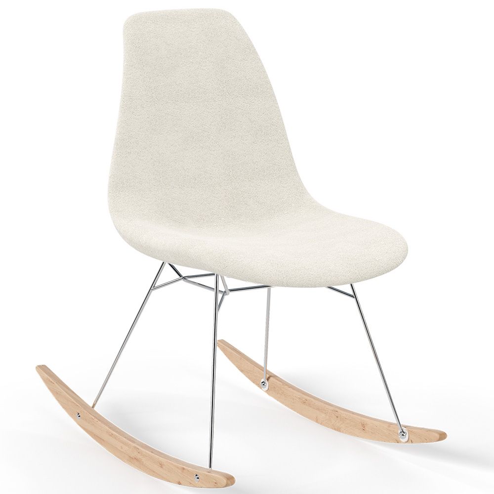 Schommelstoel Minimalistisch Bouclé – Nordic Stijl met Houten en Stalen Onderstel - Skögur image 8