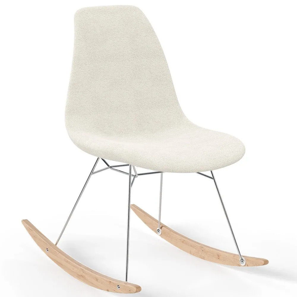 Schommelstoel Minimalistisch Bouclé – Nordic Stijl met Houten en Stalen Onderstel - Skögur image 8