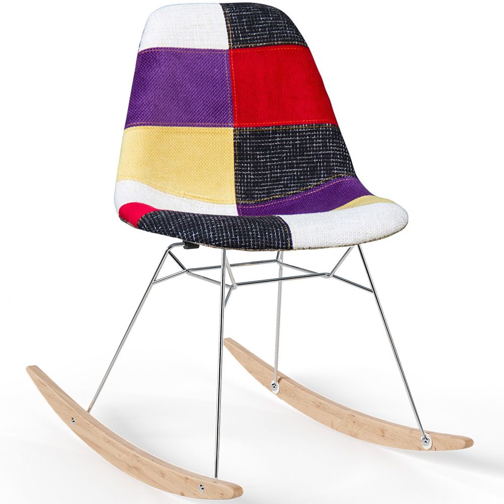 Schommelstoel Modern Patchwork – Nordic Stijl met Houten en Stalen Poten - Skögur image 8