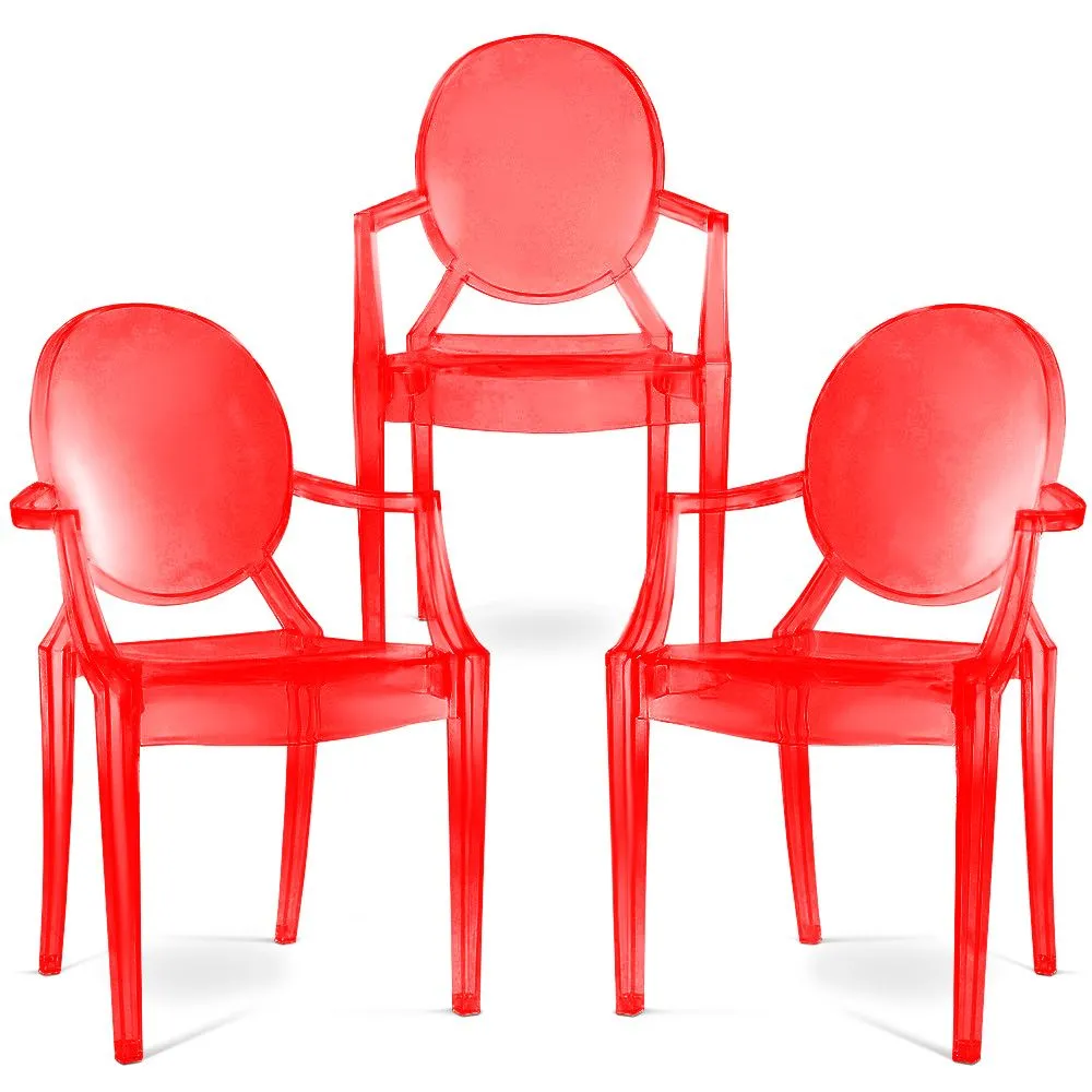 Set van 3 Eetkamerstoelen - Transparant - Ontwerp met Armleuningen - Louis XIV image 8