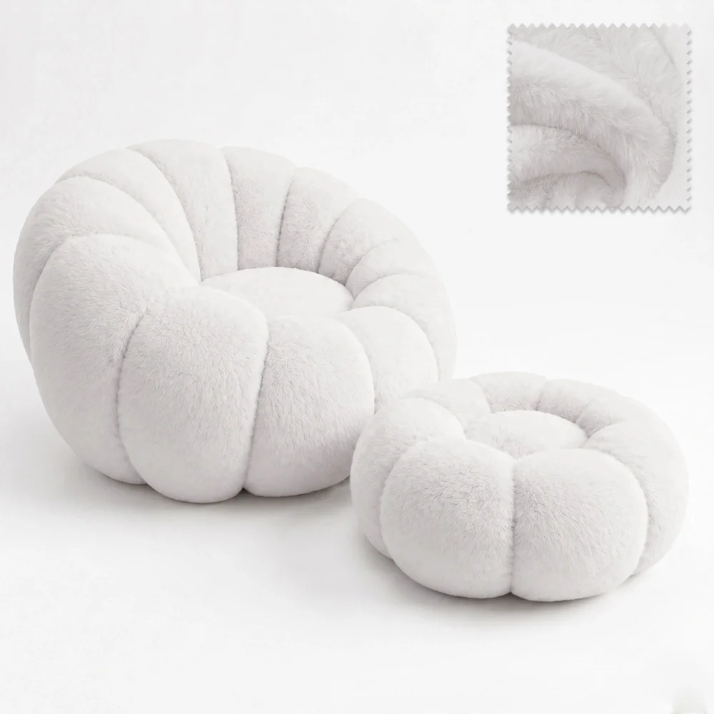 Fauteuil met Poef Bekleed – Zachte Stof – Rubi image 8