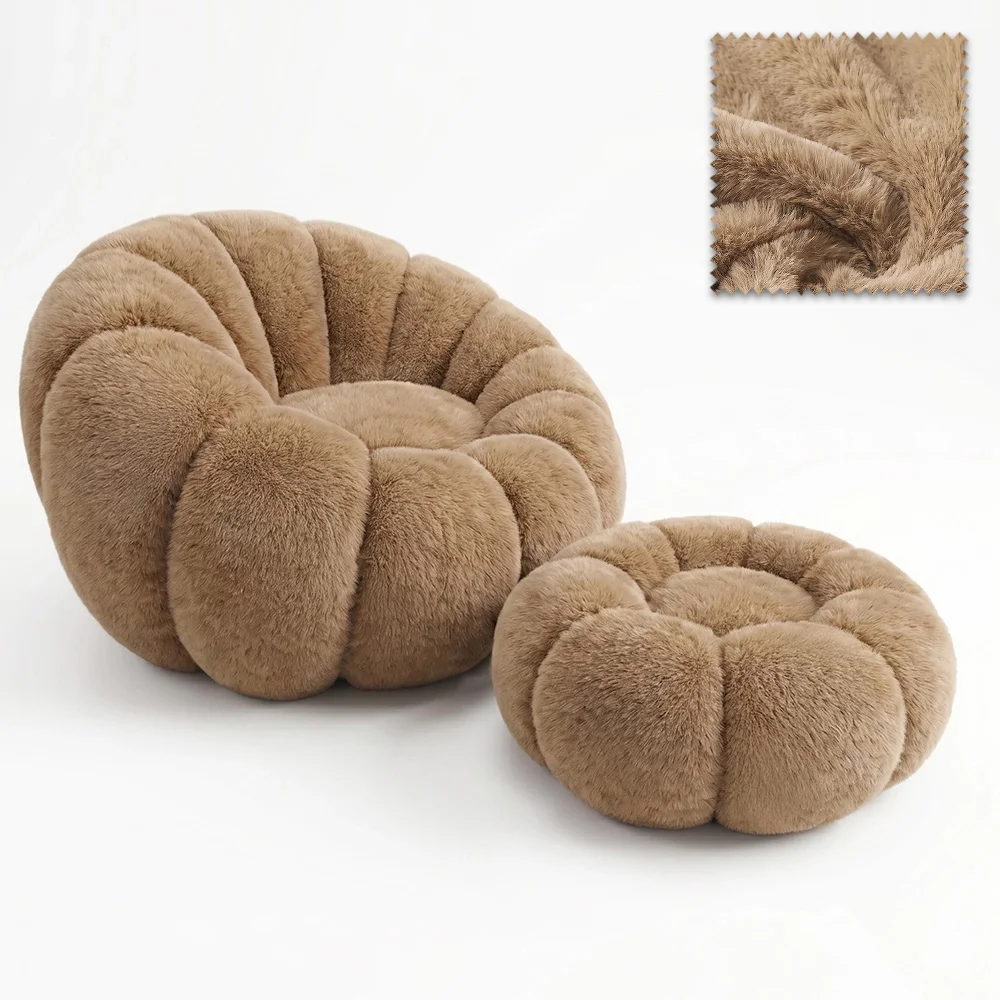 Fauteuil met Poef Bekleed – Zachte Stof – Rubi image 8