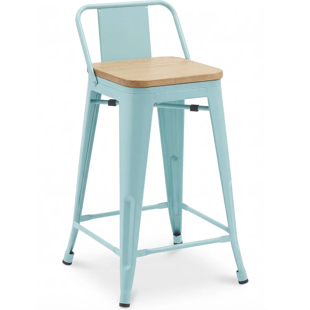 Barkruk met rugleuning - Industrieel Ontwerp - Hout & Staal - 60cm - Nieuwe Editie - Stylix image 8