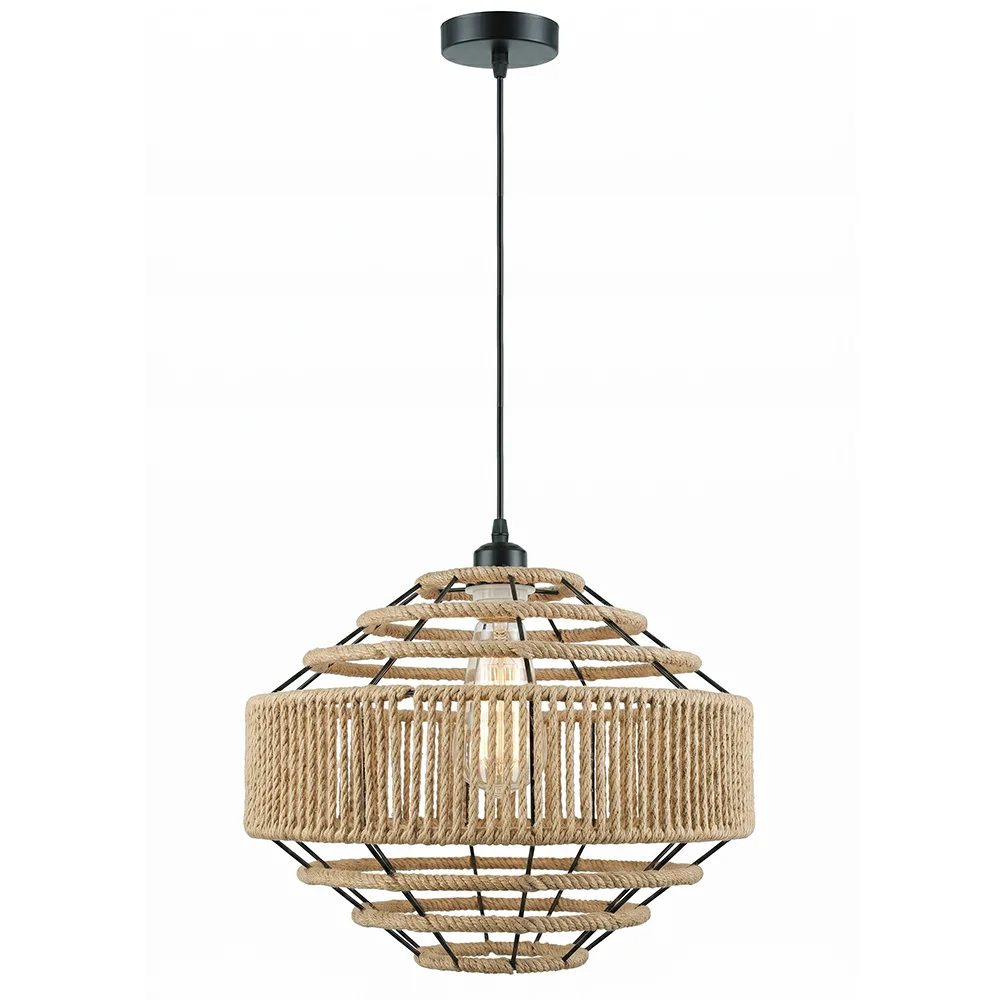Hanglamp - Natuurlijke Touw en Zwart Metalen Frame - Lapor image 8