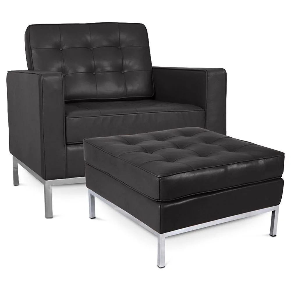 Design Fauteuil met Voetenbankje - Gestoffeerd in Kunstleer - Konel image 8