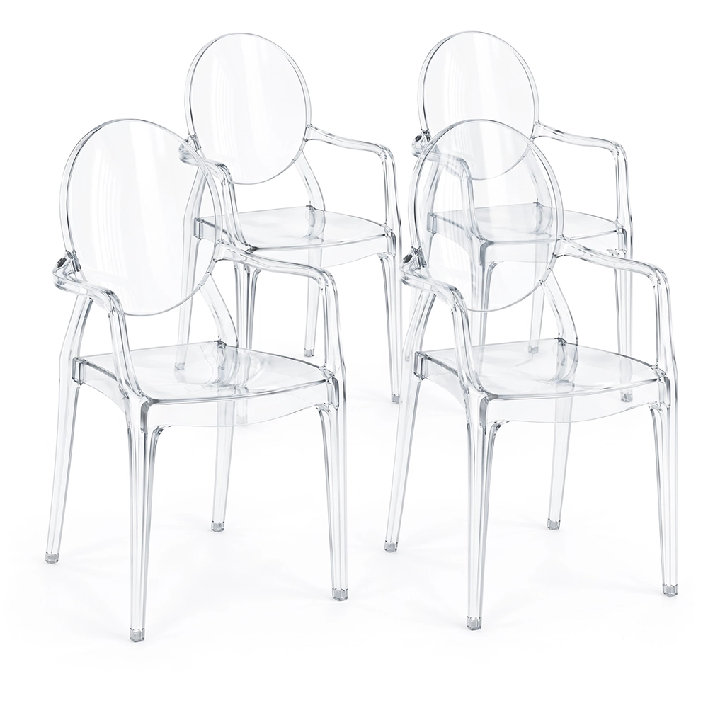 Set van 4 eetkamerstoelen - Transparant - Design met armleuningen - Louis XIV image 8
