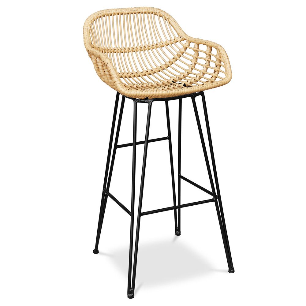 Rotan barkruk met armleuningen - Boho Bali Stijl - 75cm - Velen image 8